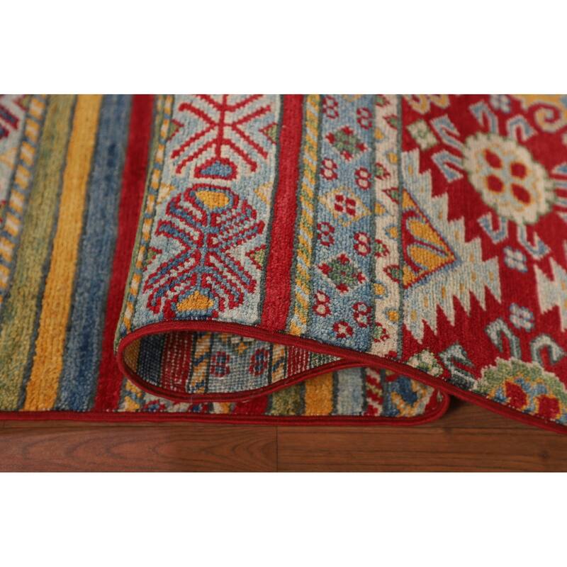 Striped Kazak Oriental Area Rug Hand-Knotted Wool Carpet - 4'10" x 6'6"