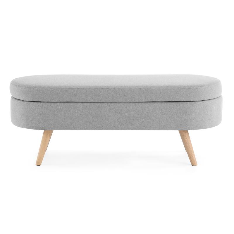 Ottoman Oval Settees Flip Top Storage Bench with Rubber Wood Legs & Linen Fabric, Shoe Benches for Living Room, Entryway