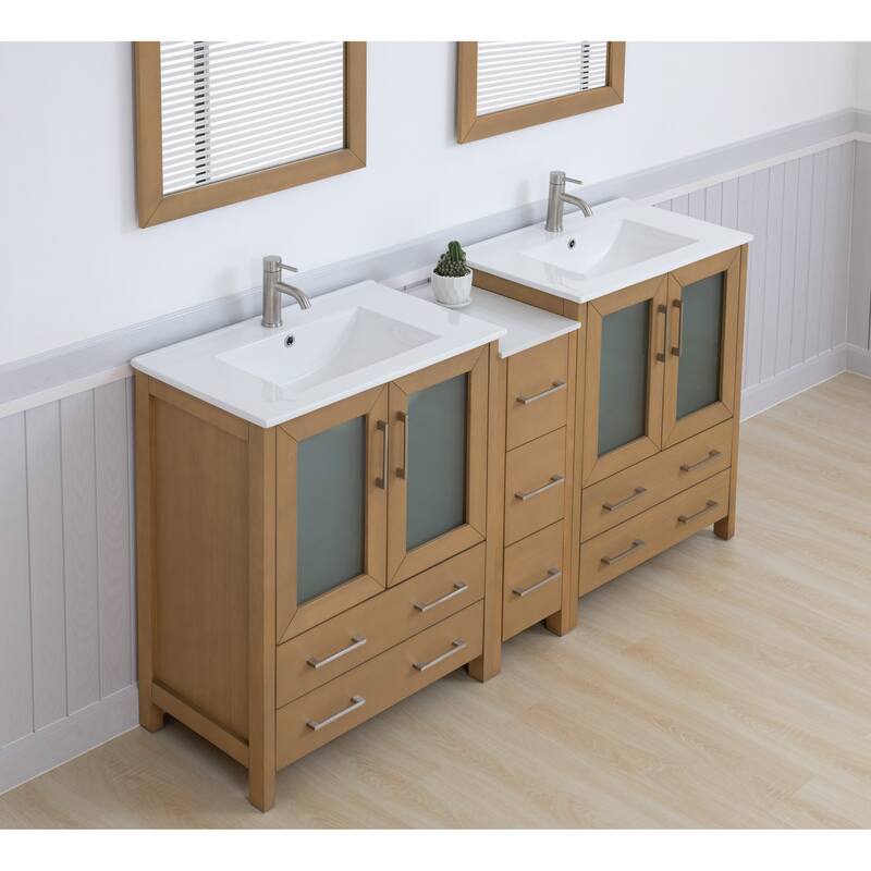 Vanity Art 72" Double Sink Bathroom Vanity Set 7 Dove-Tailed Drawers, 2 Cabinets, 2 Shelves, Soft-Closing Doors with Free Mirror