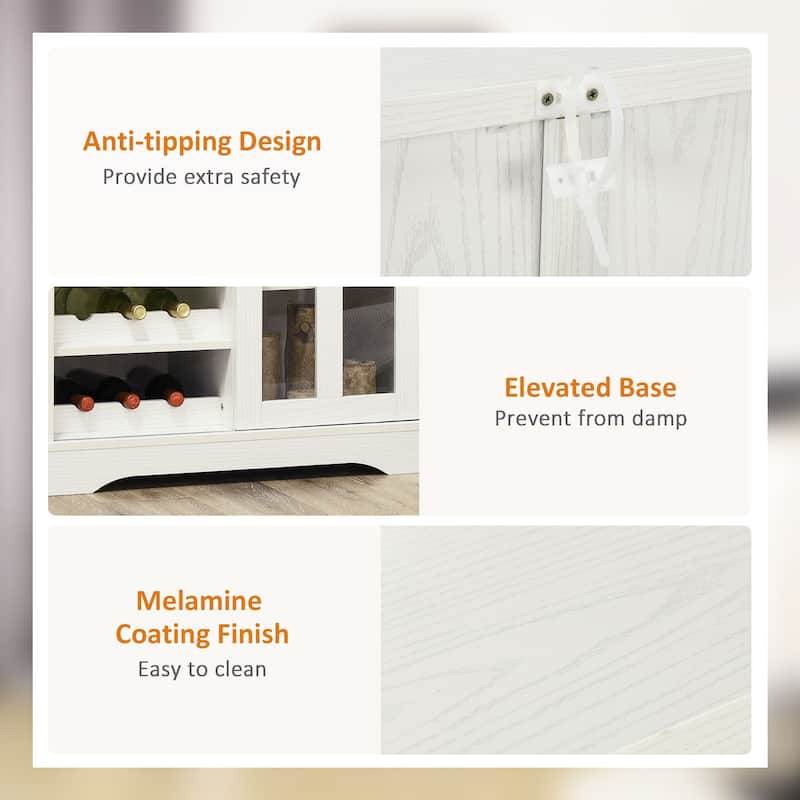 HOMCOM Modern Buffet Cabinet, Kitchen Sideboard with Wine Racks, Sliding Glass Door, Storage Shelves for Living Room