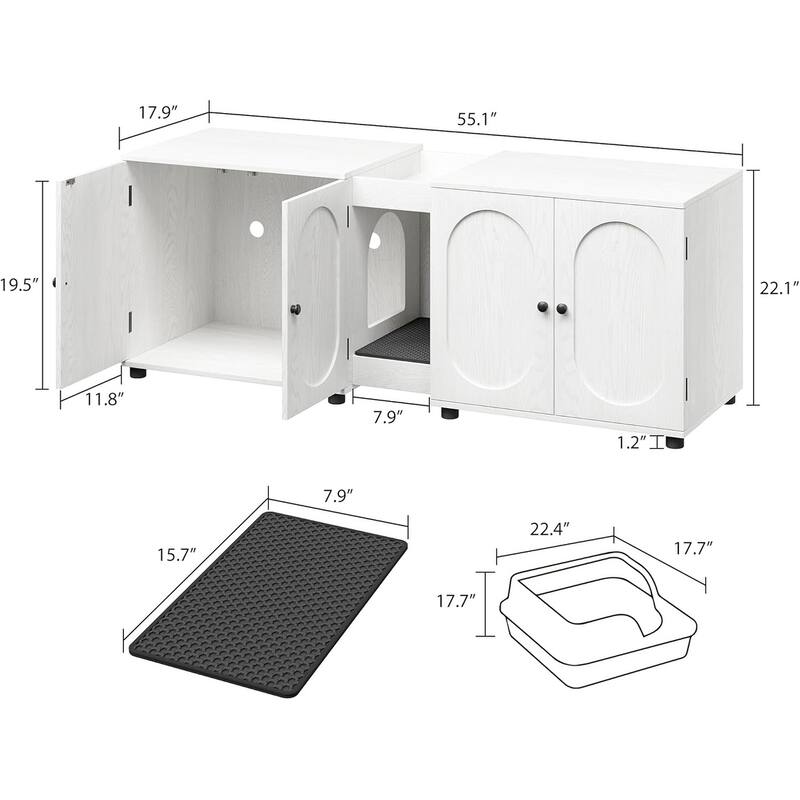 Cat Litter Box Enclosure 55.1" Double Litter Box Furniture Large Cat Box Enclosure Kitty Litter Box for 2 Cats