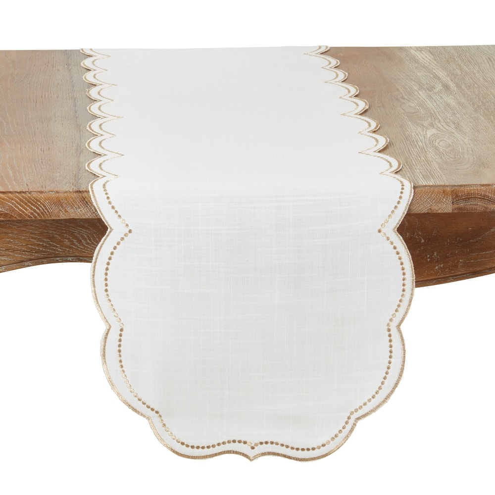 Embroidered Polka Dot Table Runner With Scallop Edge