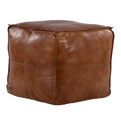 The Curated Nomad Najah Square Leather Pouf