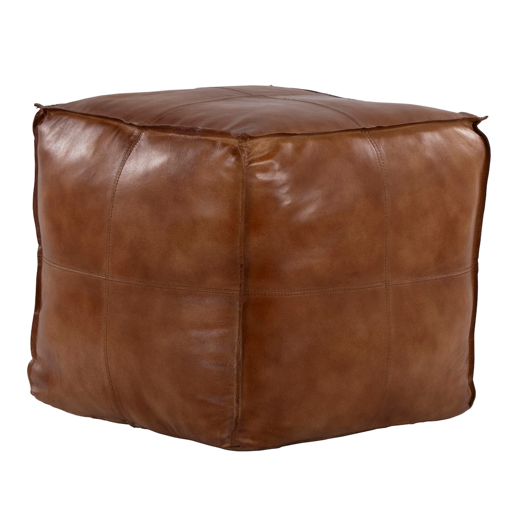 The Curated Nomad Najah Square Leather Pouf