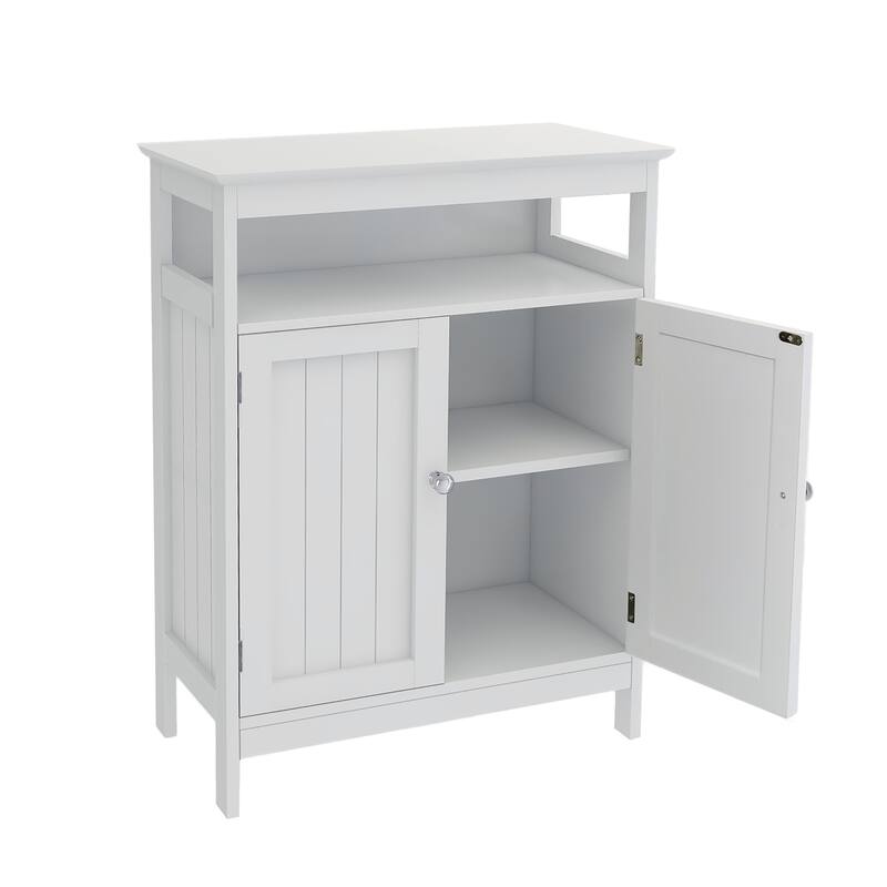 Anmytek White Bathroom Storage Cabinet with Double Louvered Shutter Doors and Shelves