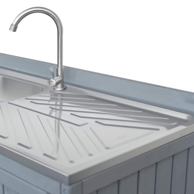 39.4" Outdoor Kitchen Island with Sink, Outdoor Kitchen Cabinet with Back Splash & 4 Wheels for Pizza Prep