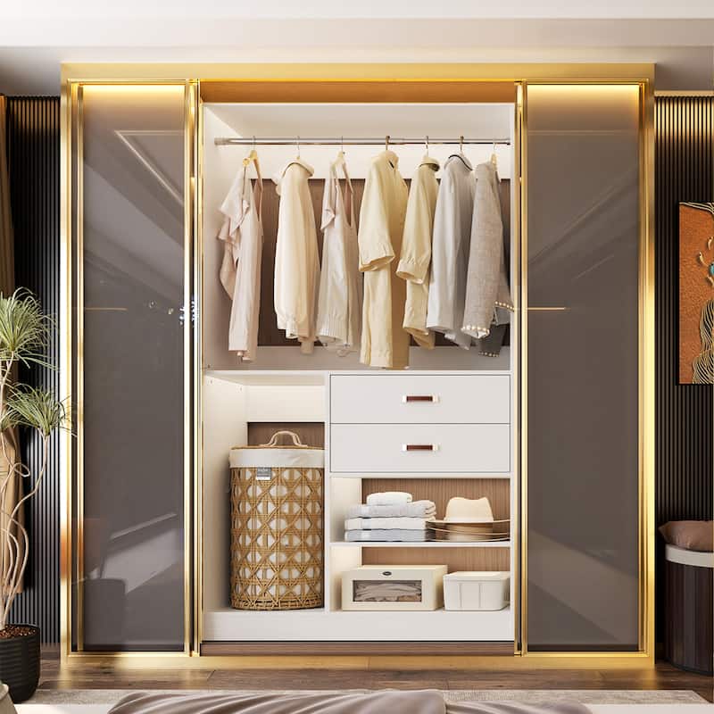 40'' Large Closet System with Shelves and 2 Drawers, Freestanding Closet Organizer with Hanging Rods