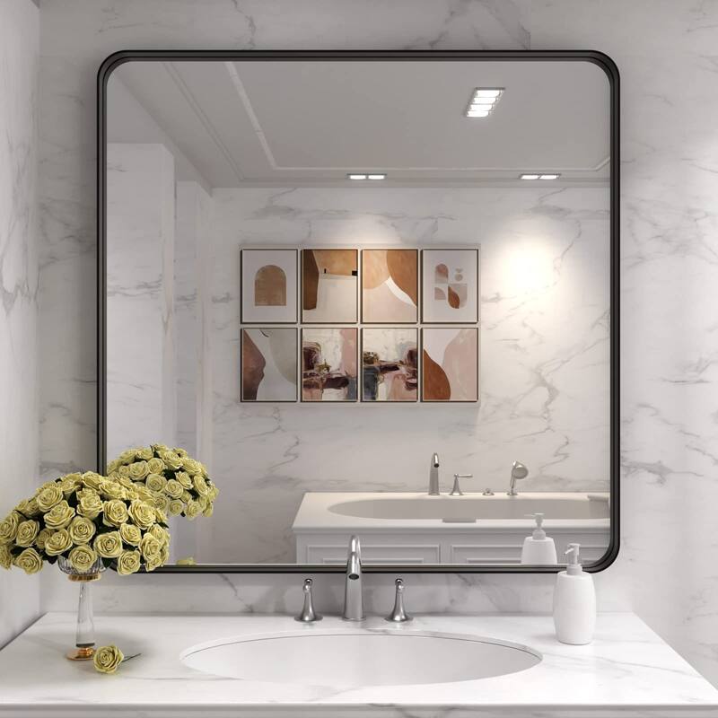 36x36 Inch Black Aluminium Frame Bathroom Mirror