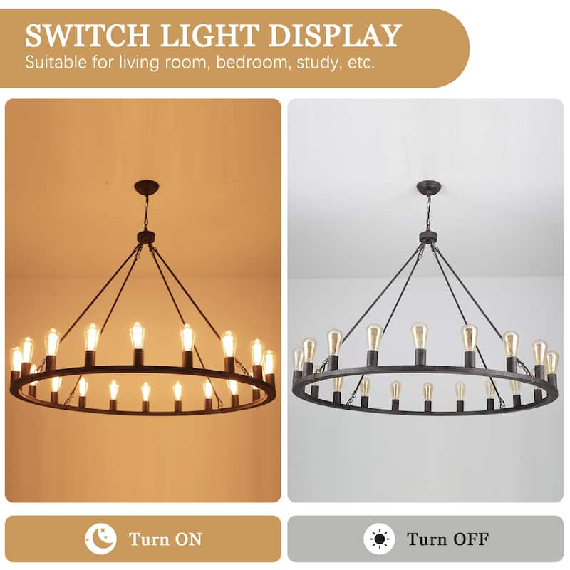 20 - Light Farmhouse Metal Round Industrial Chandelier for Dining Room Entryway Kitchen Island - N/A