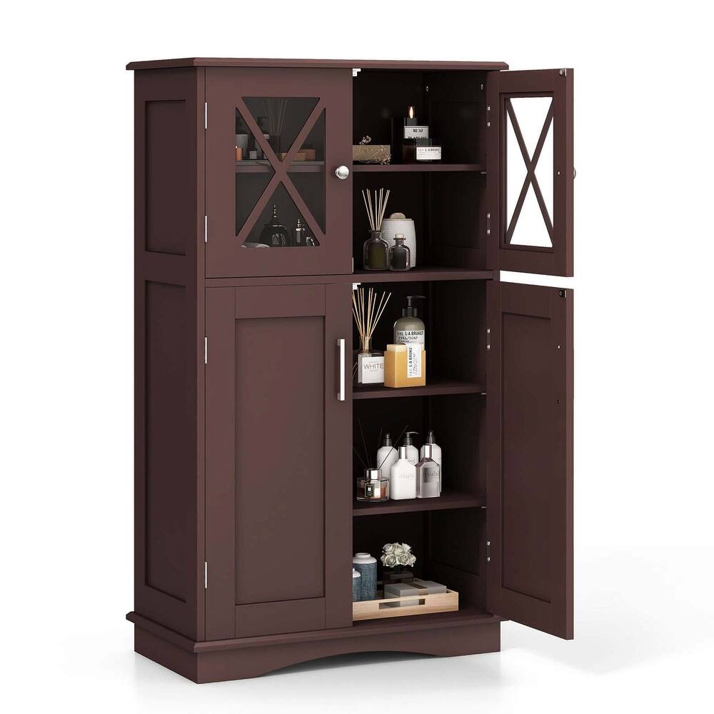 Costway Bathroom Storage Cabinet Linen Storage Cabinet with Doors and