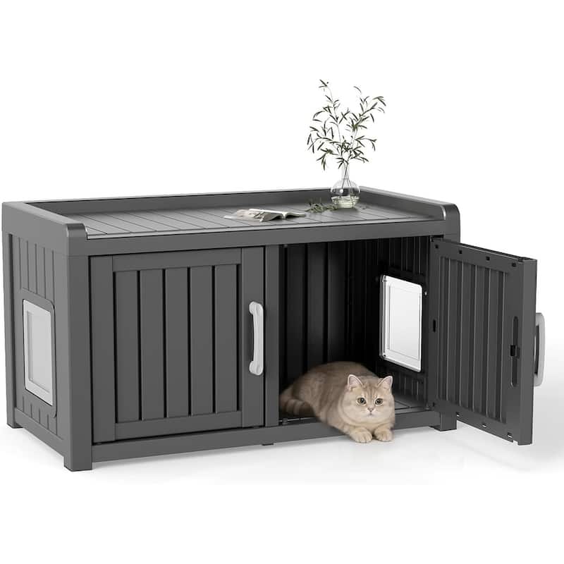 Decksplore Insulated Resin Cat House Weatherproof Outdoor Shelter Indoor Comfort with Easy Assembly - BLACK