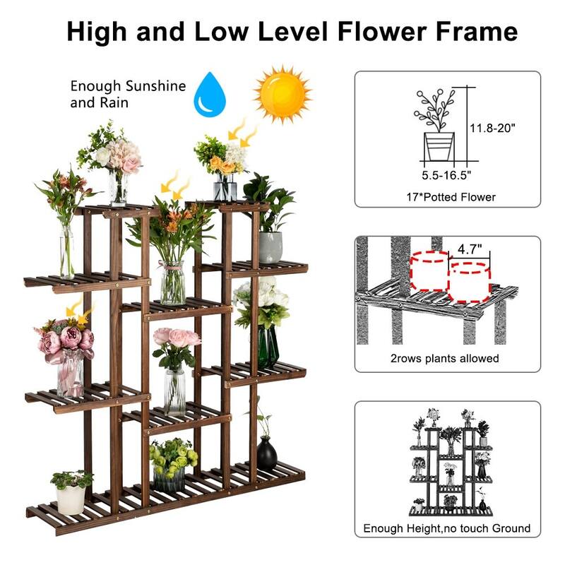 6-Story 11-Seat Multifunctional Carbonized Wood Plant Stand Indoor And Outdoor