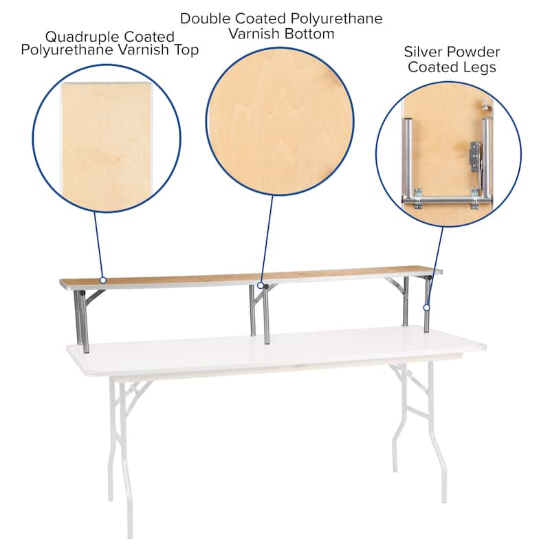 72" x 12" x 12" Birchwood Bar Top Riser with Silver Legs - 11.75"W x 72"D x 12"H - 11.75"W x 72"D x 12"H