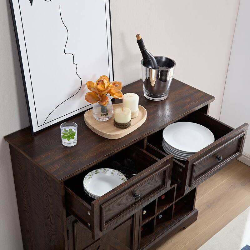 Rustic Farmhouse Buffet Cabinet with Storage,Multifunctional Sideboard with 2 Drawers,Bar Cabinet - 39.37D*15.75W*34.65H