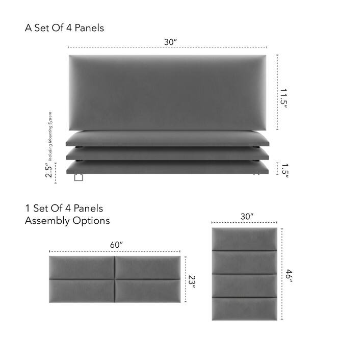 VANT Upholstered Headboards - Smoke Gray - 30 Inch - Set of 4 panels