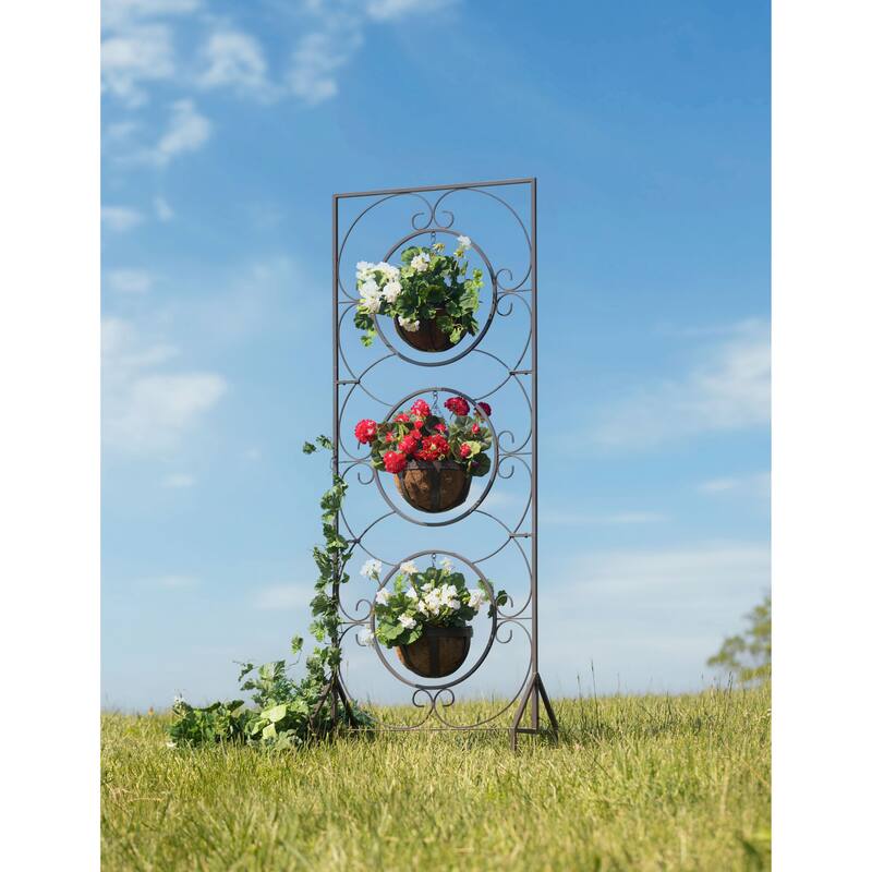 89 in. Trellis with 3 Metal Planters