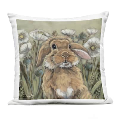 Stupell Rabbit in Poppy Garden Printed Outdoor Throw Pillow Design by Sara G. Designs