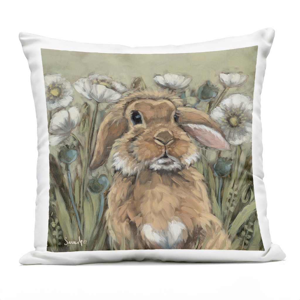 Stupell Rabbit in Poppy Garden Printed Outdoor Throw Pillow Design by Sara G. Designs