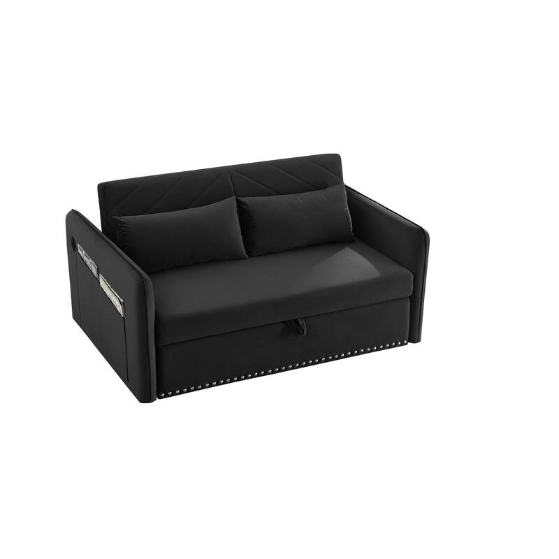 Velvet Convertible Sleeper Sofa Bed with 3-Level Adjustable Backrest, USB Port, and Side Pockets