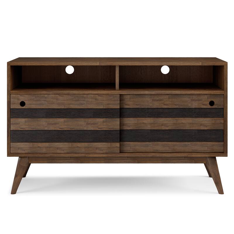 Wyndenhall Wright SOLID ACACIA WOOD 54 inch Wide Mid Century Design TV Media Stand in Rustic Natural Aged Brown