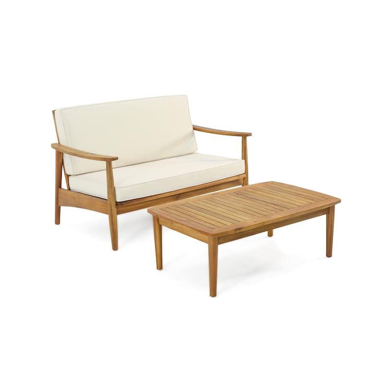 Willowbrook Outdoor Acacia Loveseat and Coffee Table by Christopher Knight Home