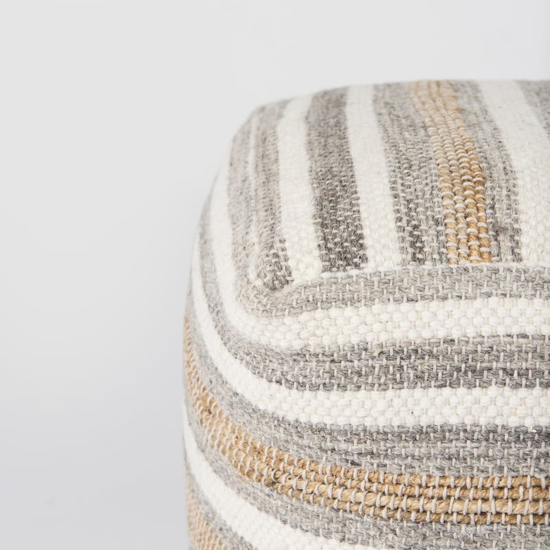 Aahana Multi-Colored Striped Hemp and Cotton Square Pouf