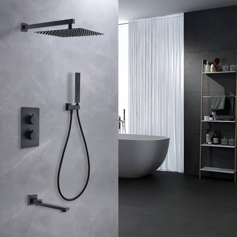 Luxury 3-way Pressure-Balance Complete Rain Shower System with Handheld & Faucet in Black / Gold
