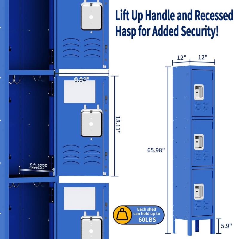 66"H Metal Lockers For Employees With 3 Door Storage Locker For Employees Gym School Home Office Garage-Assembly Required