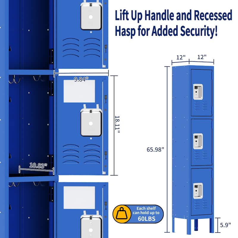 66"H Metal Lockers for Employees with 3 Door Storage Locker for Employees Gym School Home Office Garag
