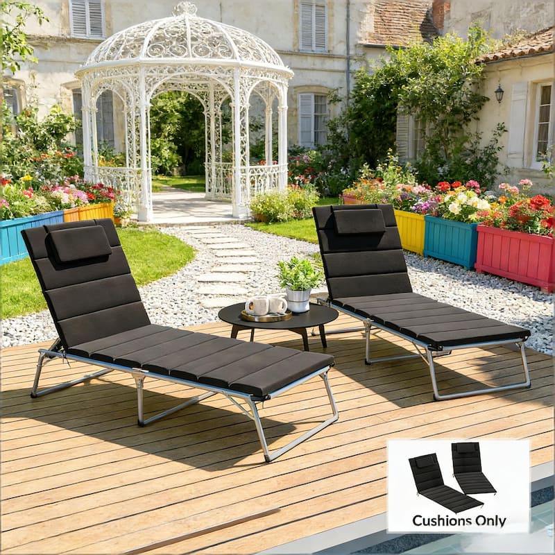 GDFStudio - Sage Outdoor Foldable Lounge Chair Cushion Set with High-resilience Foam & 6-Position Ties - 80"L