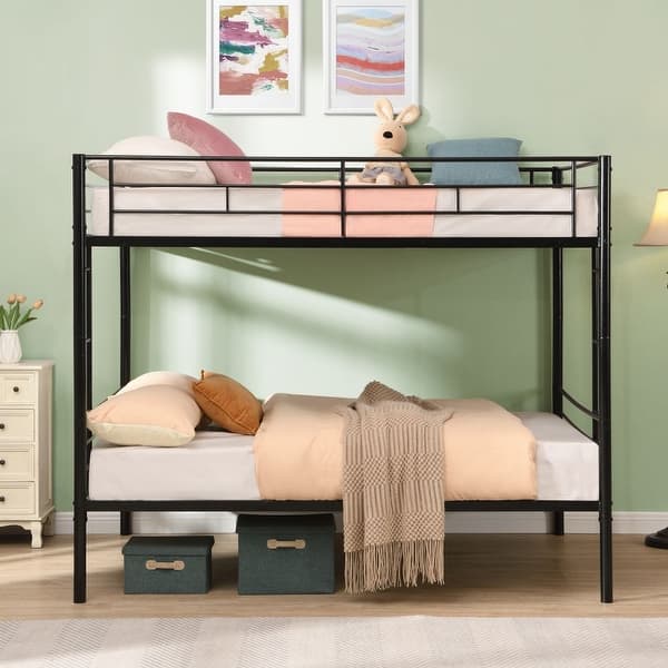 slide 2 of 7, Black Full Over Full Metal Bunk Bed Black - Full