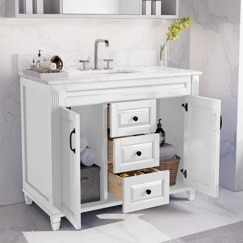 42-Inch Solid Wood Bathroom Vanity with Sink - Minimalist Elegant Style