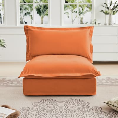 Armless Orange Sofa in Chenille Material