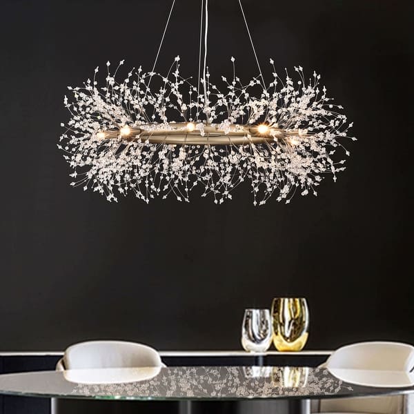 slide 2 of 9, Liria 9-Light Brushed Silver-ish Champagne Beads Firework Chandelier