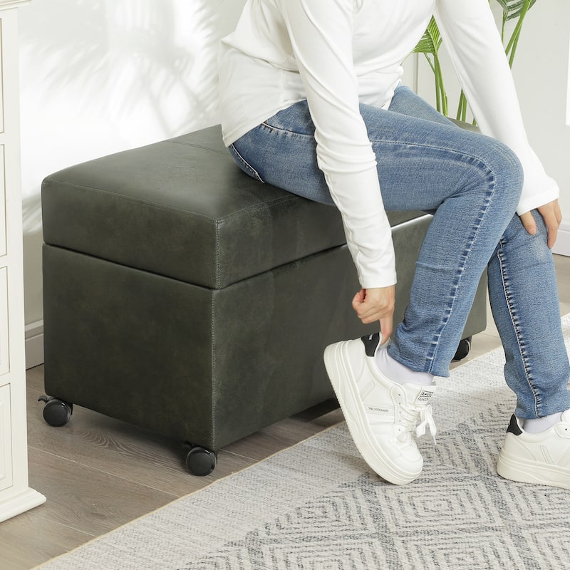 Adeco Faux Leather Storage Ottoman for Living Room