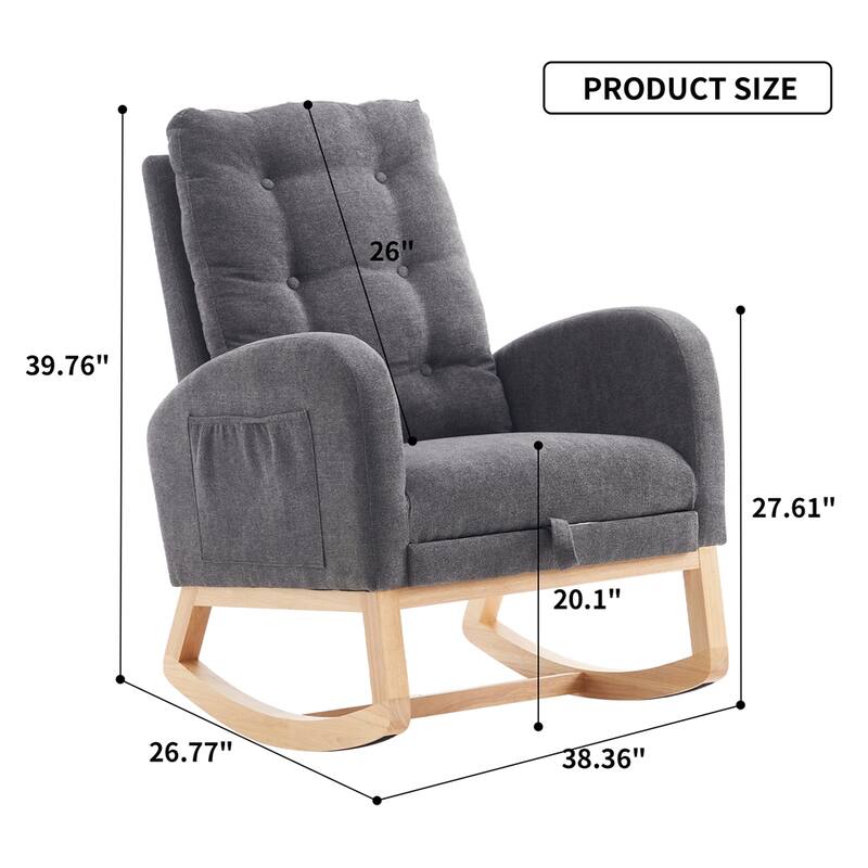High Back Wood Rocking Chair with Footrest and Side Storage Pocket