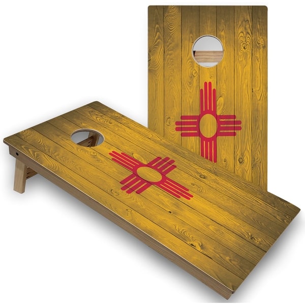 slide 2 of 6, Solid Wood Cornhole Boards - New Mexico Flag Design Premium 2x4 (24" x 48") - Include ALL Accessories