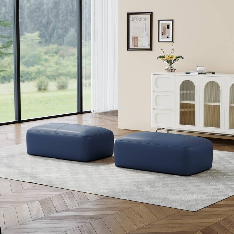 22"/ 35"/ 43" W Rectangular Modern Genuine Leather Ottoman Set of 2