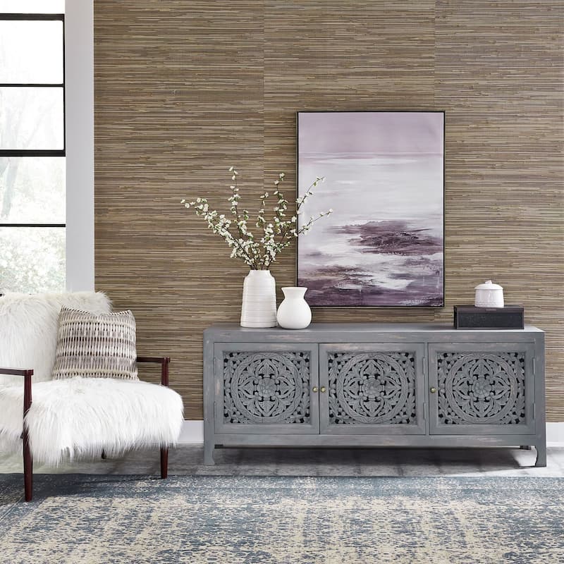 Marisol Weathered Soft Wash Gray 65 Inch 3 Door Accent TV Stand - 65 inches in width - 65 inches in width - Grey