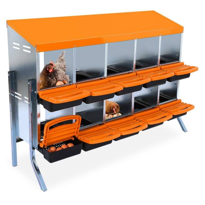 Metal Chicken Nesting Box - 10-Hole With Legs Orange