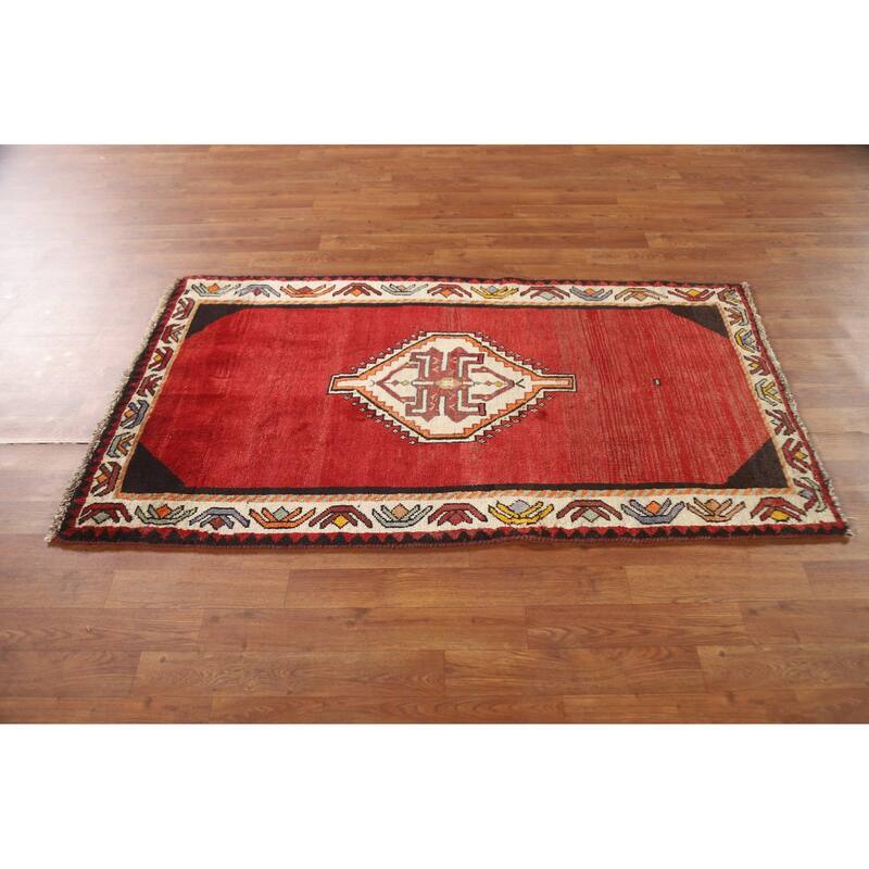 Geometric Red Shiraz Persian Vintage Area Rug Handmade Wool Carpet - 3'0"x 5'3"