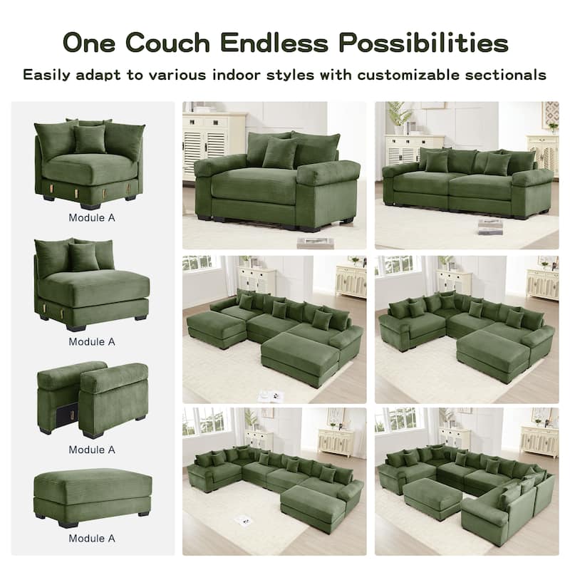 GDFStudio - Corduroy L-Shaped 3-Seater 79.1" Cloud Modular Sectional Couch