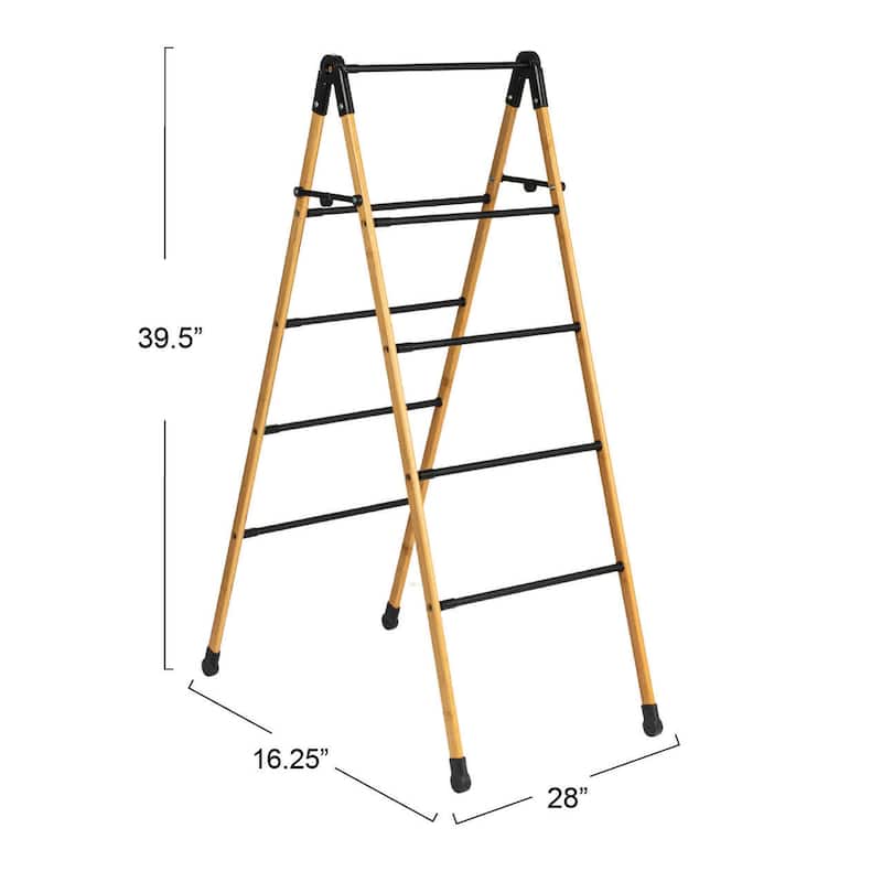 Household Essentials Bamboo V-Shaped Folding Clothes Drying Rack with 9 Dowels - 28.0"L x 25.5"W x 39.5"H