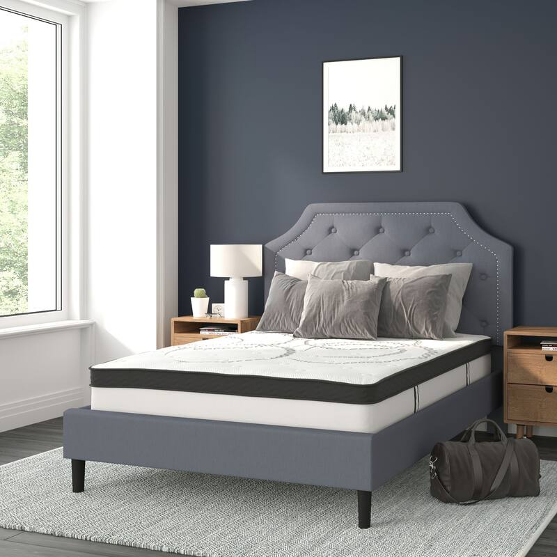 Tufted Platform Bed with 10 Inch Pocket Spring Mattress - Light Gray - Full