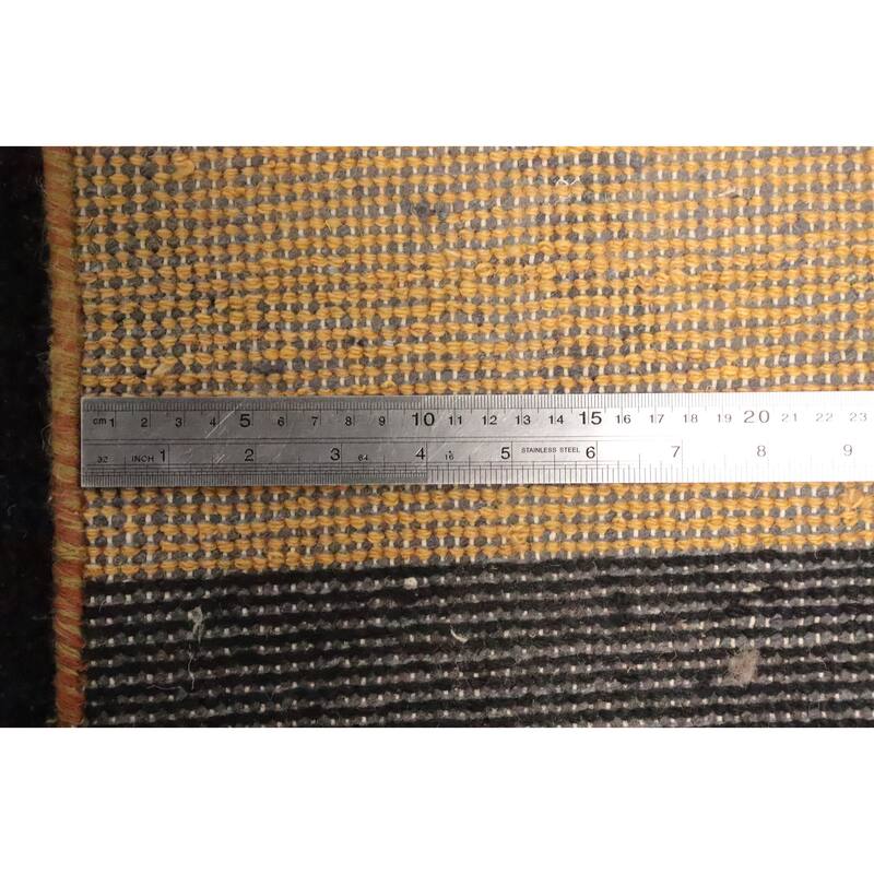 Hand Knotted Oriental 100% Wool Carpet Modern Stripe Oranges & Rust Gabbeh Area Rug - 9' 4'' X 6' 4''