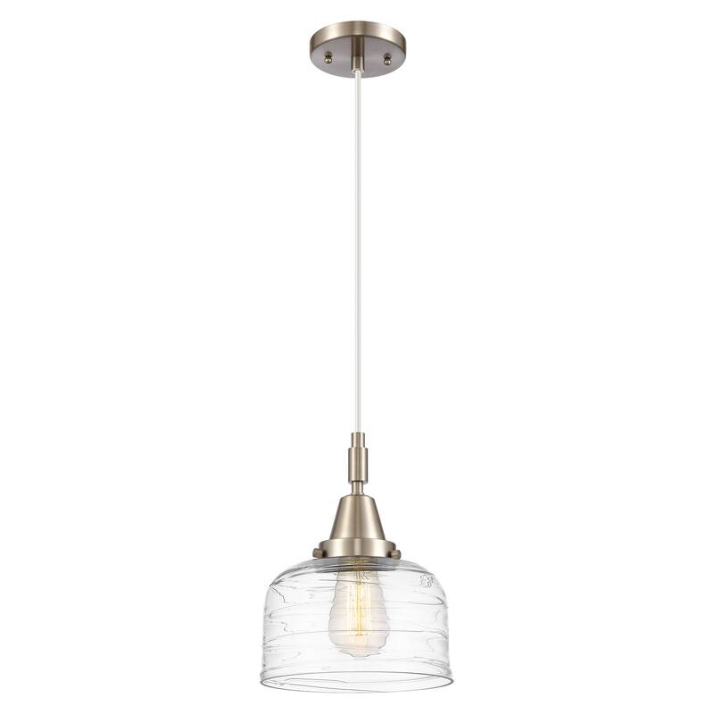 Innovations Lighting Downtown Urban - Caden Bell - 1 Light 8" Cord Hung Mini Pendant - Clear Deco Swirl Shade/Brushed Satin Nickel