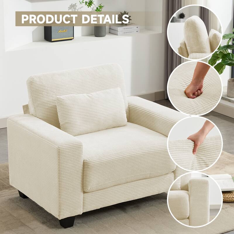 Corduroy Widened Single Sofa Chair, A Extra Lumbar Pillow