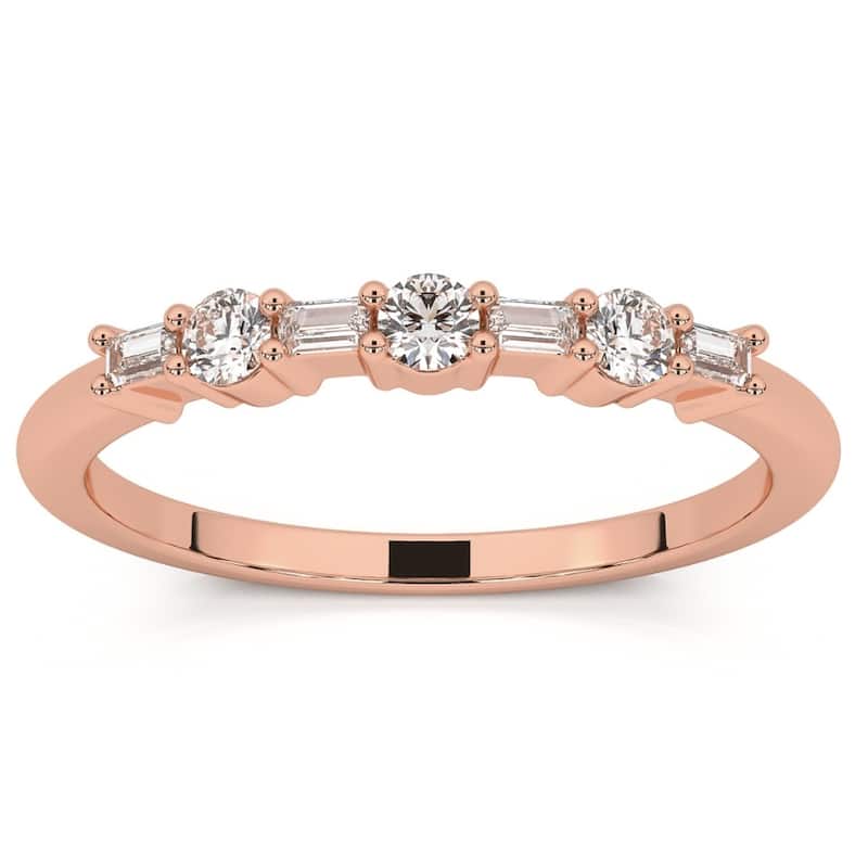 Bliss Diamond 1/4Ct Baguette & Round Diamond Wedding Ring Stackable Band Gold Lab Grown - 9 - Rose