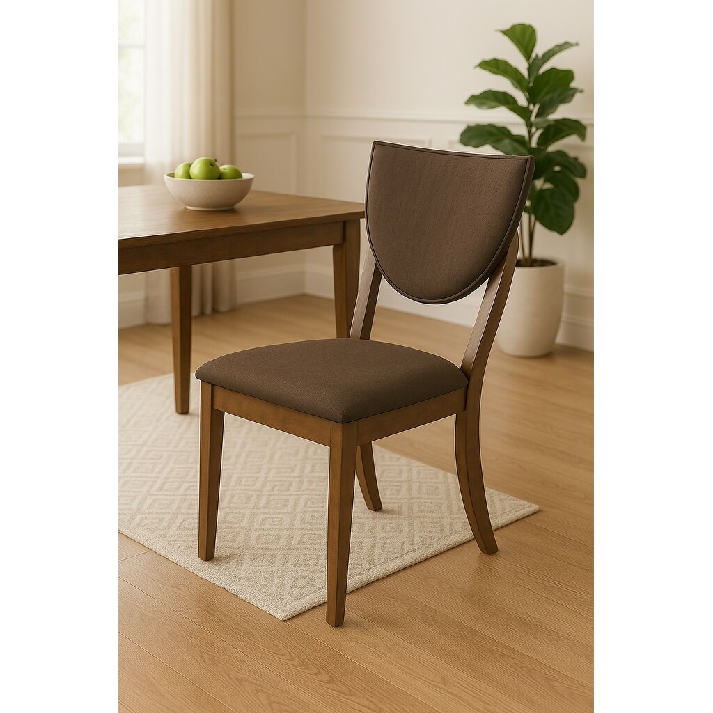 Set of 2 Padded Fabric Dining Chairs in Walnut and Dark Chocolate