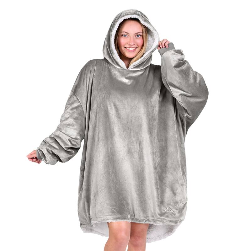 Bare Homey B-Cozy Oversized Sherpa Wearable Blanket - Adult - Light Grey
